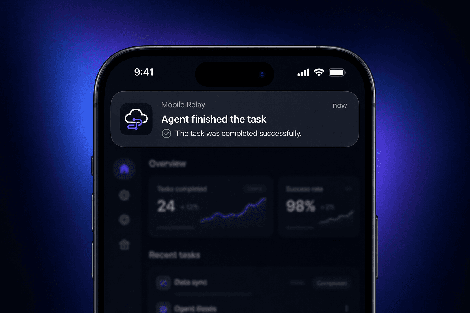 iOS push notification on phone showing Agent finished the task